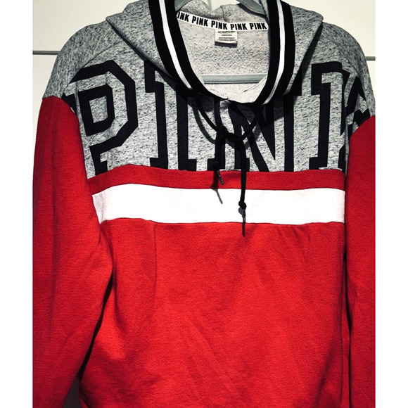 Pink Victoria's Secret Colorblock Pullover Hoodie Red,Gray,Black,White Women's L - Picture 2 of 7